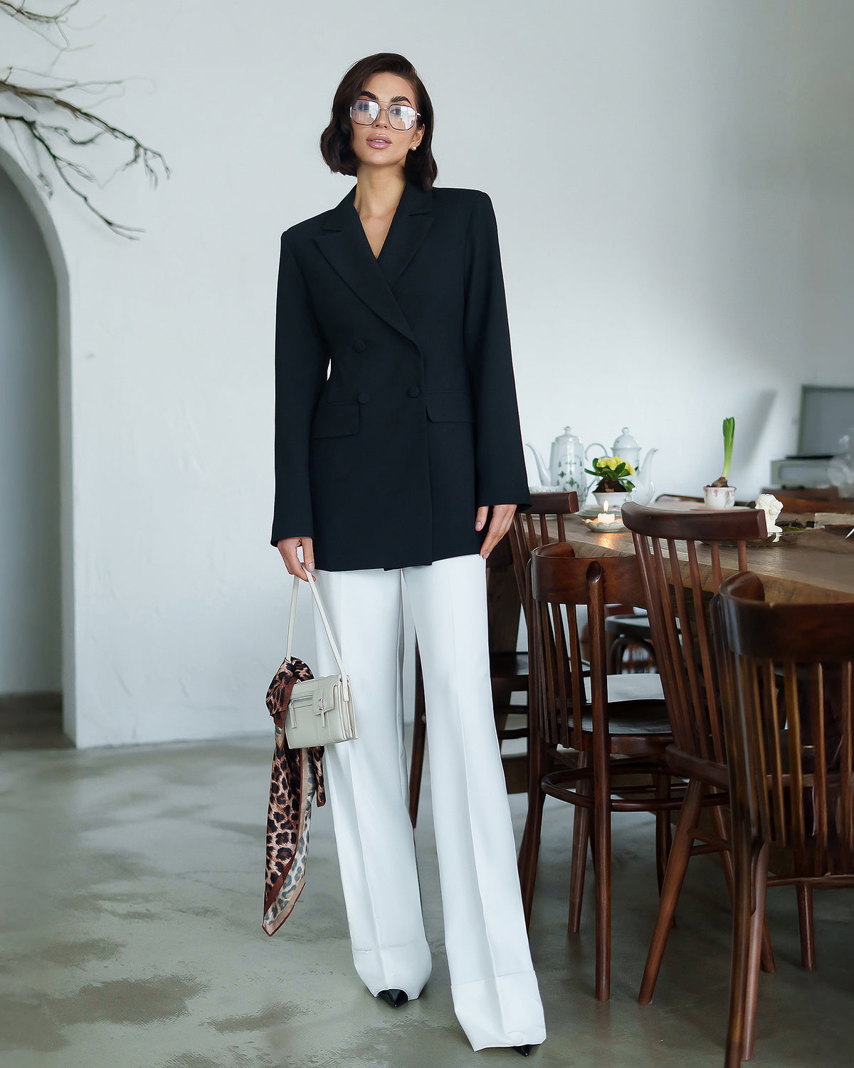 Women's Tailored Viscose Blazer Dress, Lined – Black/Ivory