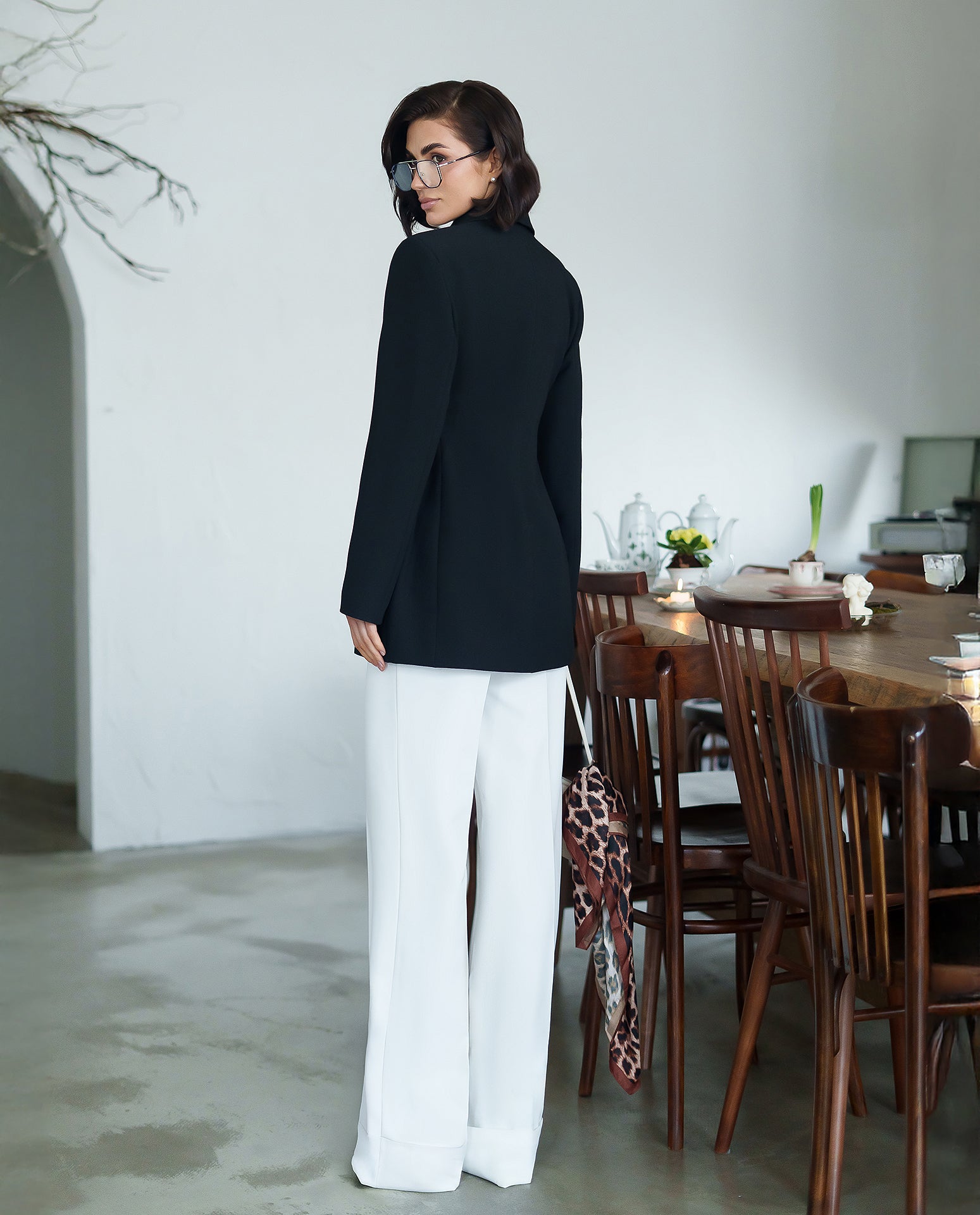 Women's Tailored Viscose Blazer Dress, Lined – Black/Ivory