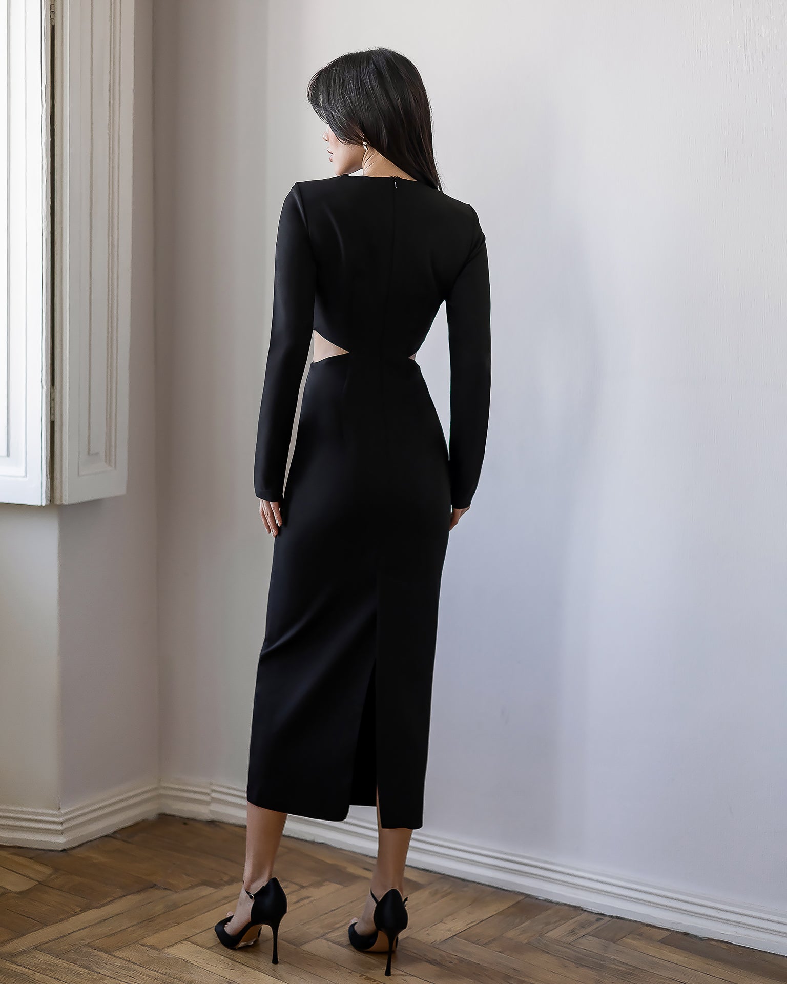 Premium Crepe Midi Dress in Ivory, Black, Red, Chocolate, Emerald