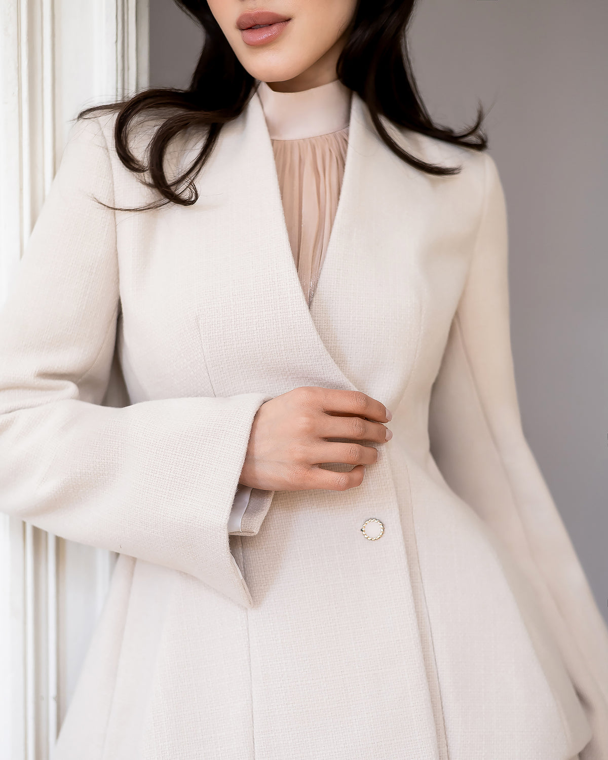 Women's Bouclé Tweed Blazer & Skirt Suit Set – Black, Cream, Beige
