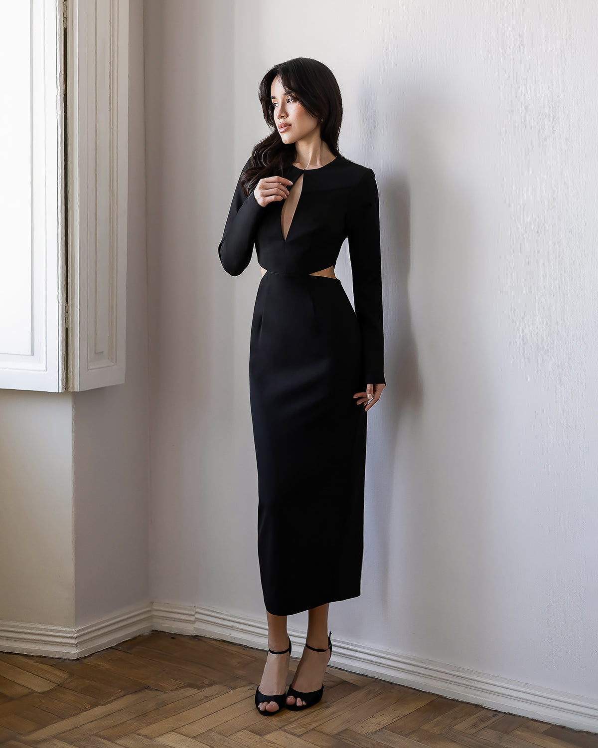 Premium Crepe Midi Dress in Ivory, Black, Red, Chocolate, Emerald