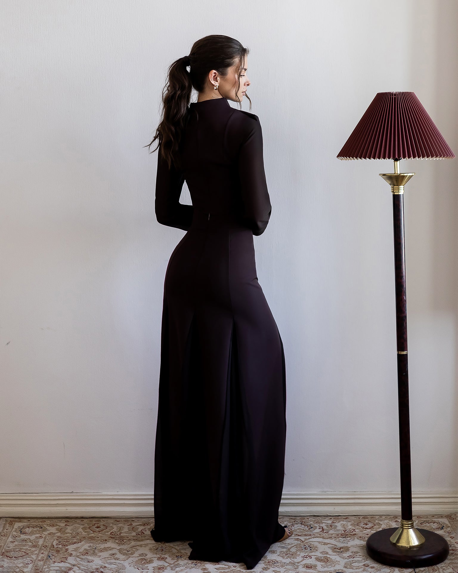 Elegant Two-Piece Crepe Top & Chiffon Maxi Skirt Set for Women