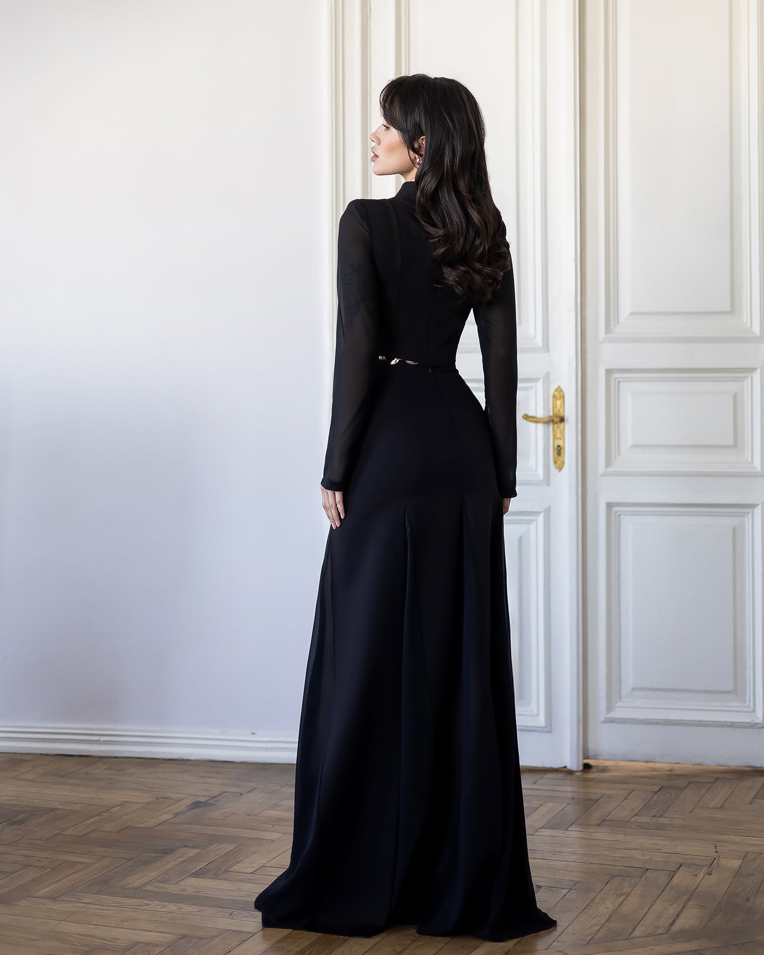 Elegant Two-Piece Crepe Top & Chiffon Maxi Skirt Set for Women