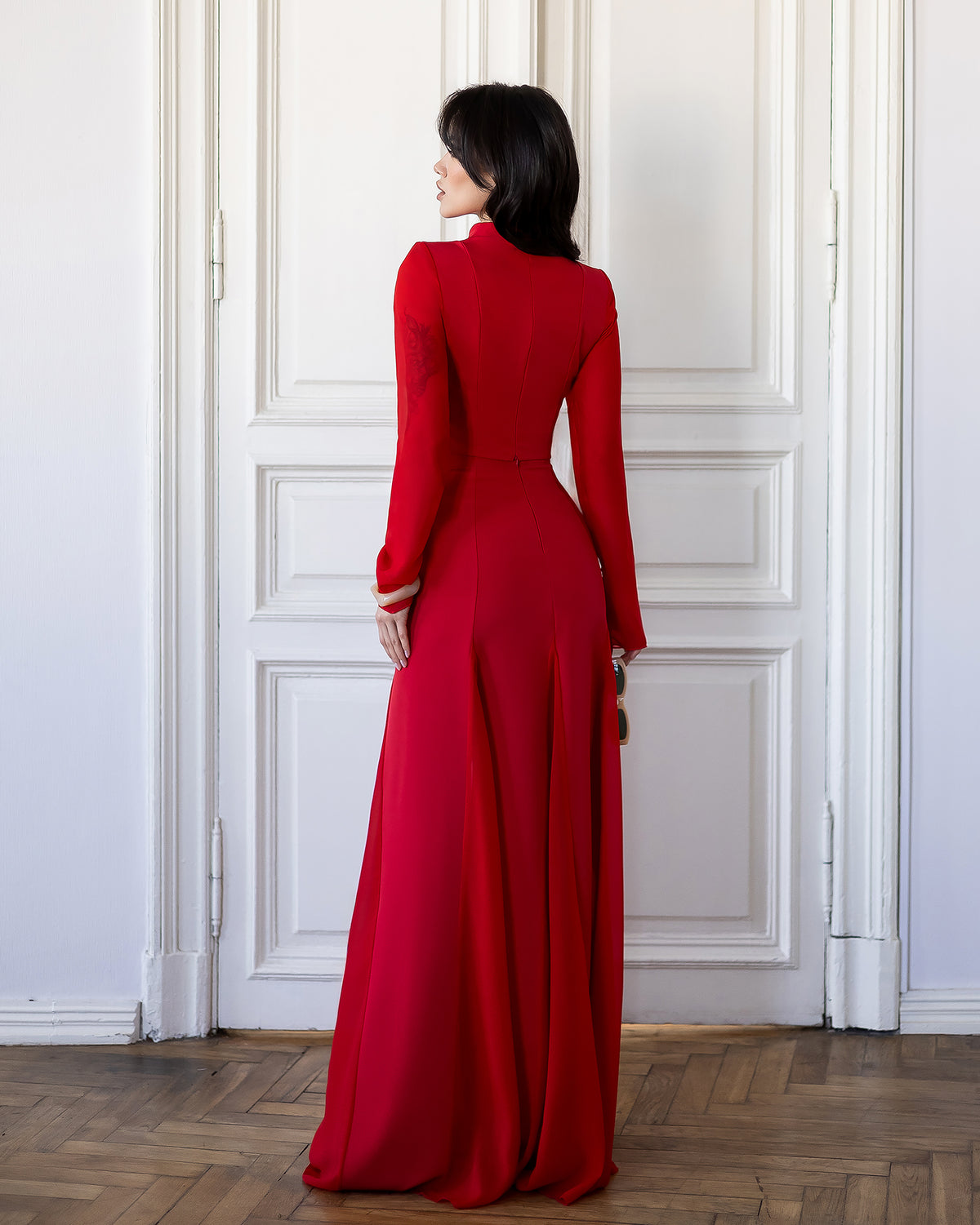 Elegant Two-Piece Crepe Top & Chiffon Maxi Skirt Set for Women