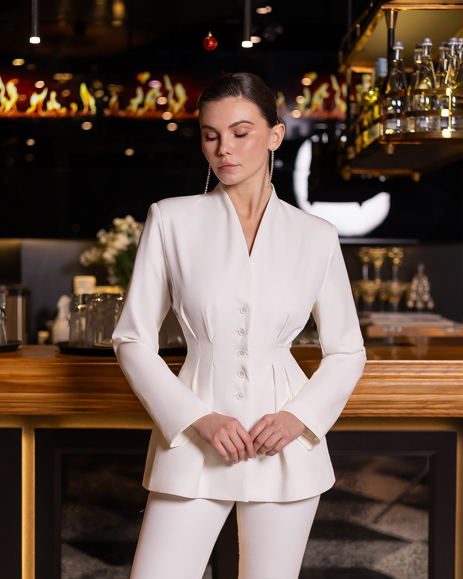 Women's Tailored Crepe Pantsuit — Blazer and Trousers Set