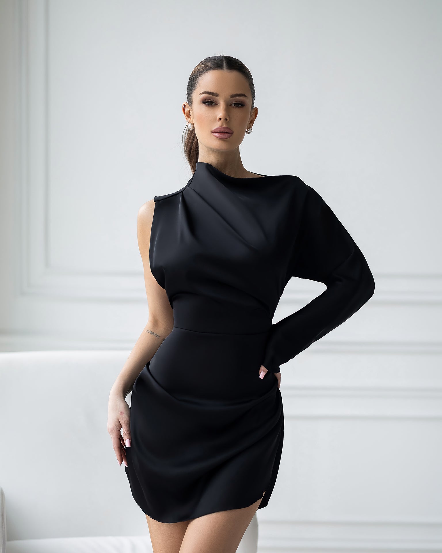 Premium Heavy Satin Mini Dress – Black, Ivory, Chocolate, Red