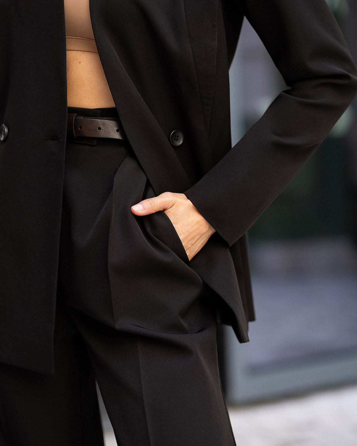 Women's Tailored Suit Set: Blazer and Trousers in Ivory, Black, Blue