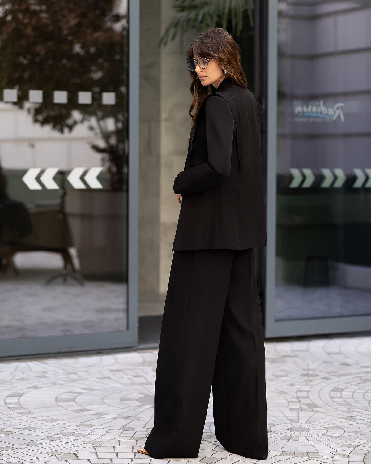 Women's Tailored Suit Set: Blazer and Trousers in Ivory, Black, Blue