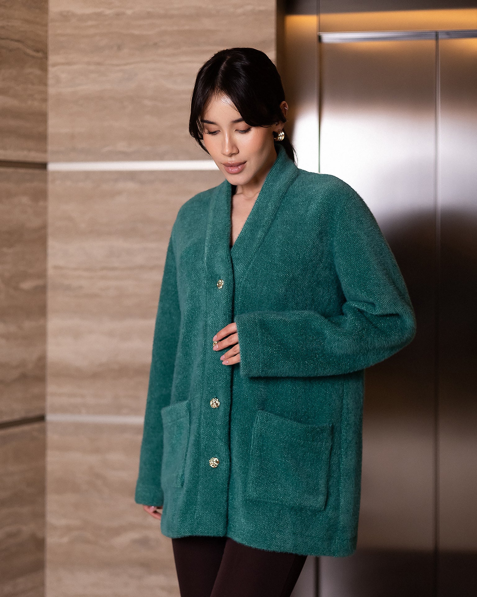 Cozy Plush Fuzzy Knit Women’s Cardigan — Black, Cream, Green