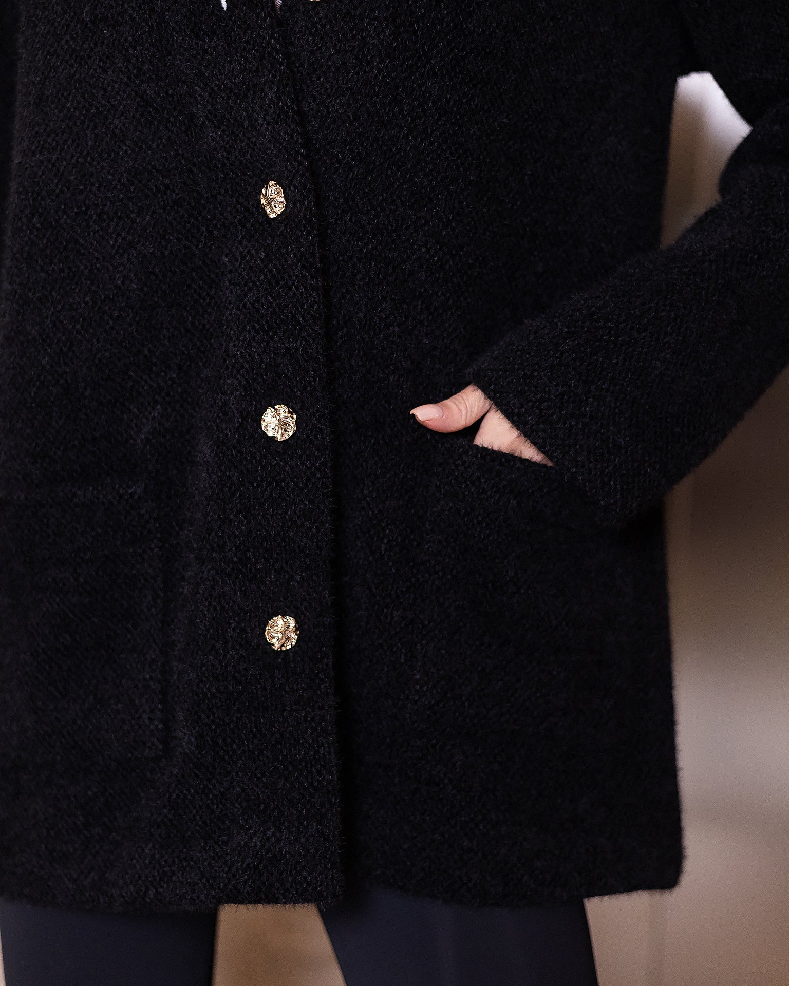 Women's Soft Fluffy Knit Cardigan in Black, Cream, Green