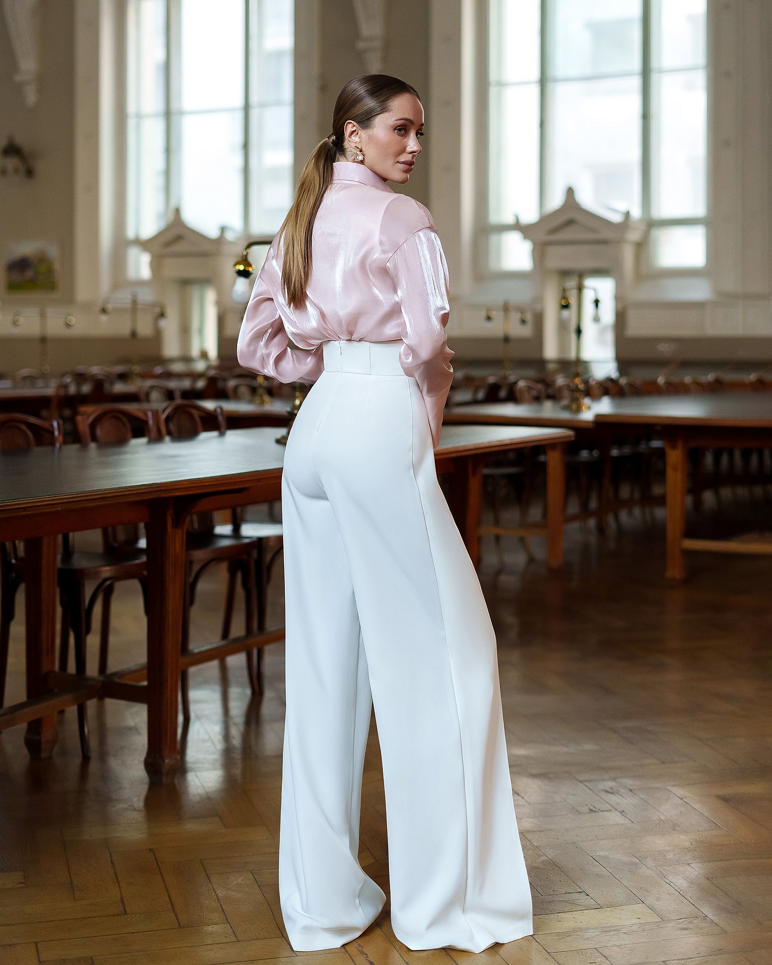 Women’s Crepe Suiting Trousers with Corset Waistband, High-Rise
