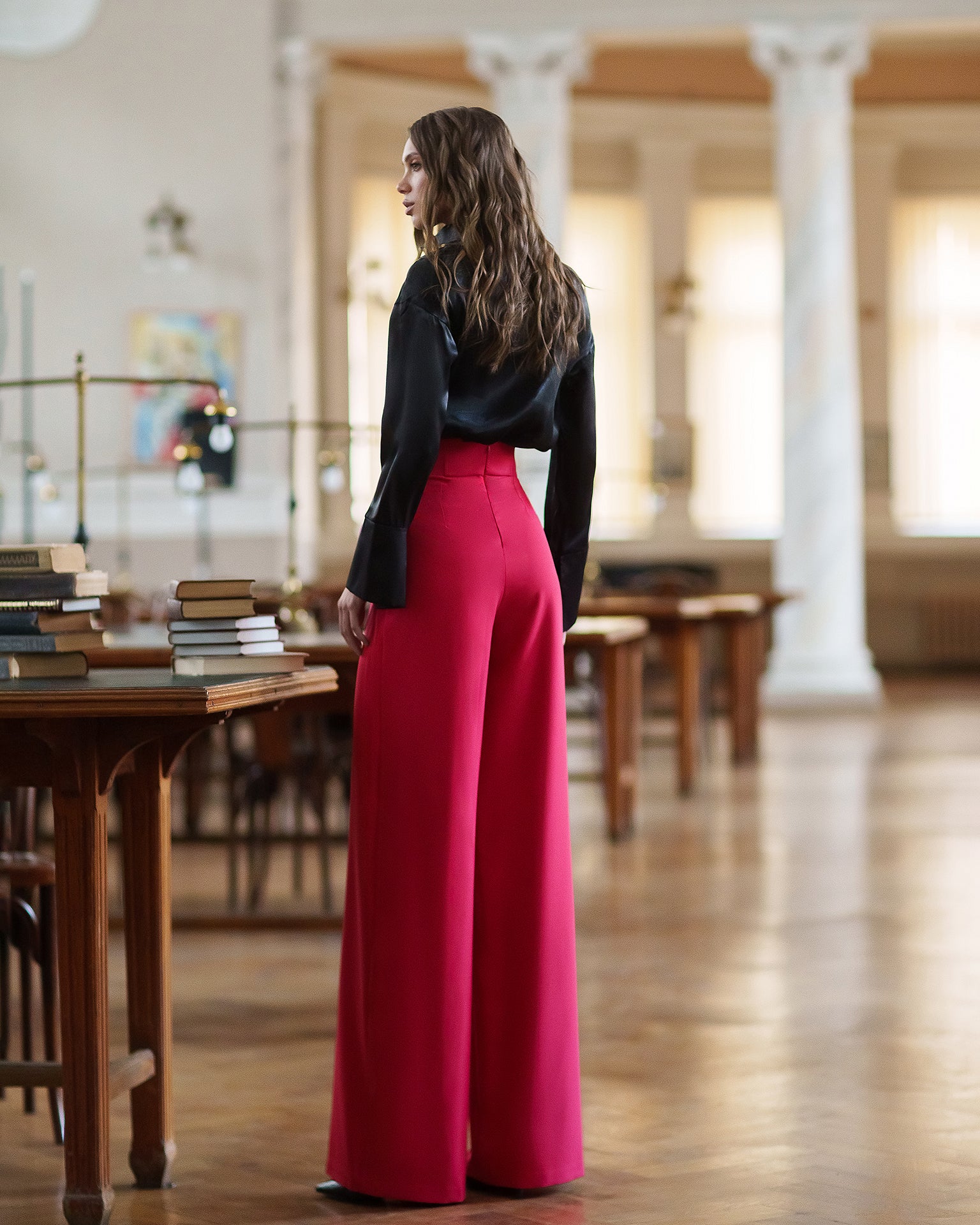 Women’s Crepe Suiting Trousers with Corset Waistband, High-Rise