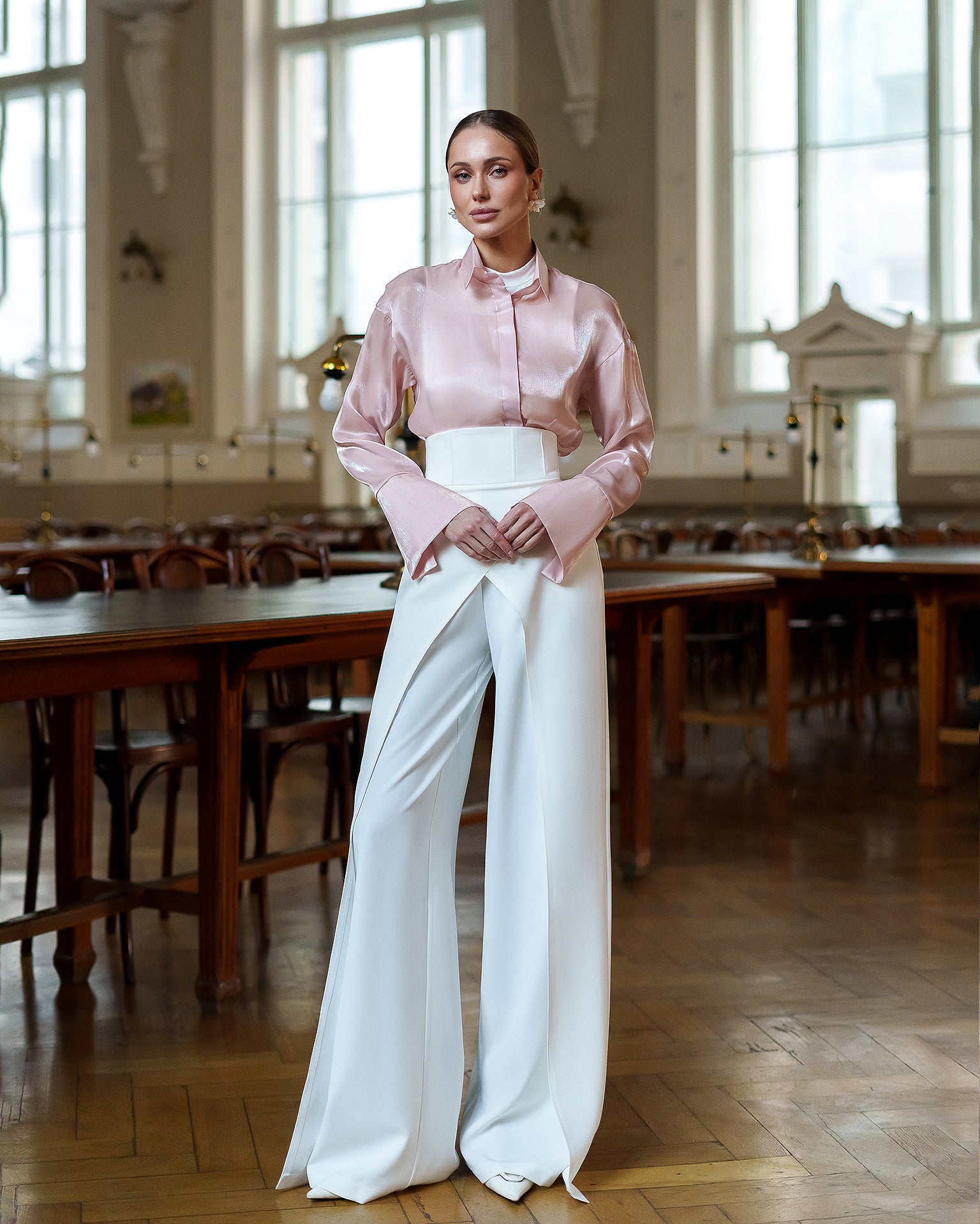 Women’s Crepe Suiting Trousers with Corset Waistband, High-Rise