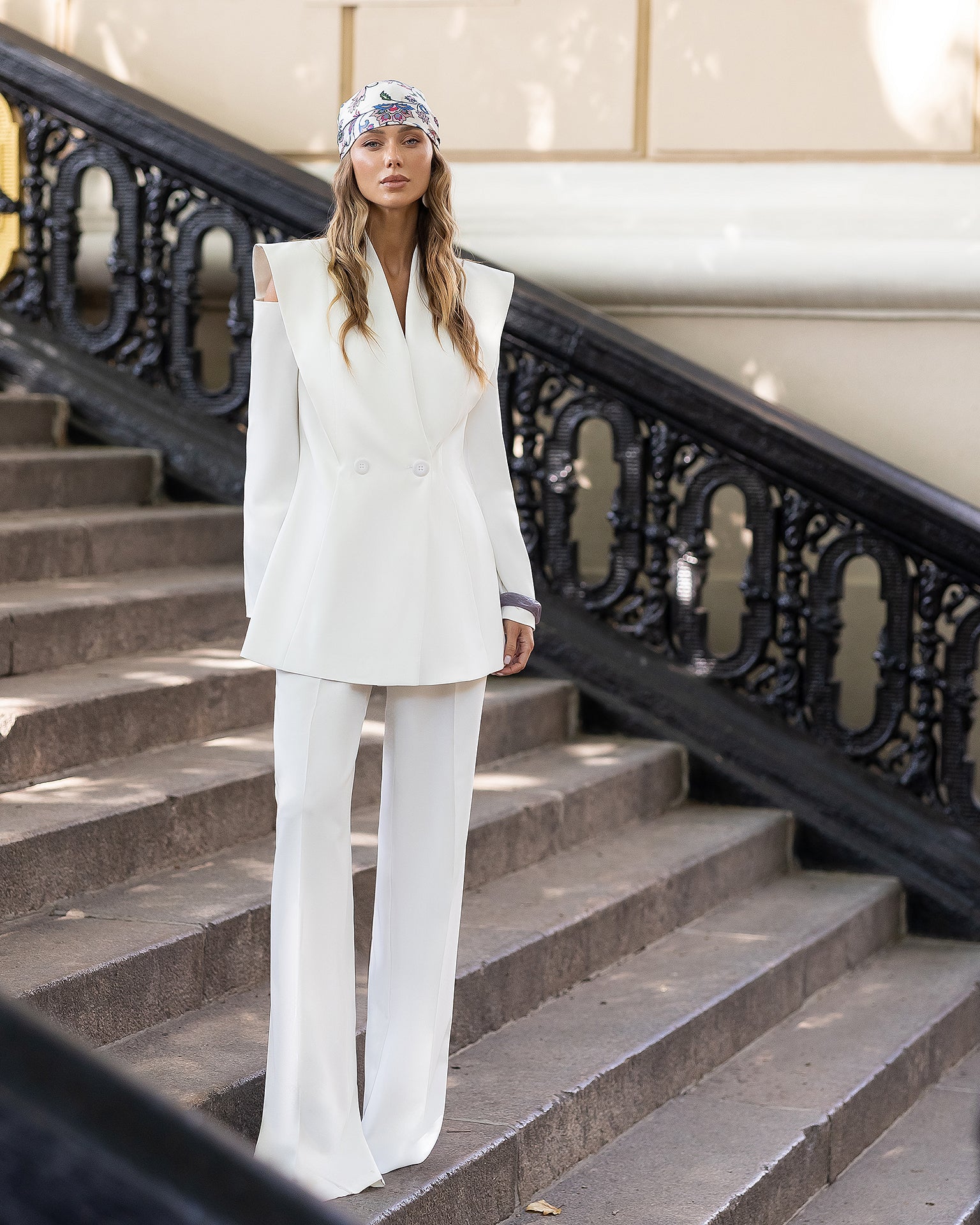 Women's Tailored Blazer in Cream, Black & Chocolate Crepe
