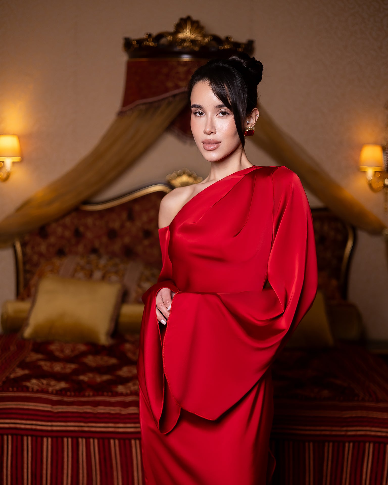 Satin Evening Dress in Ivory, Black, Red, Green, Chocolate