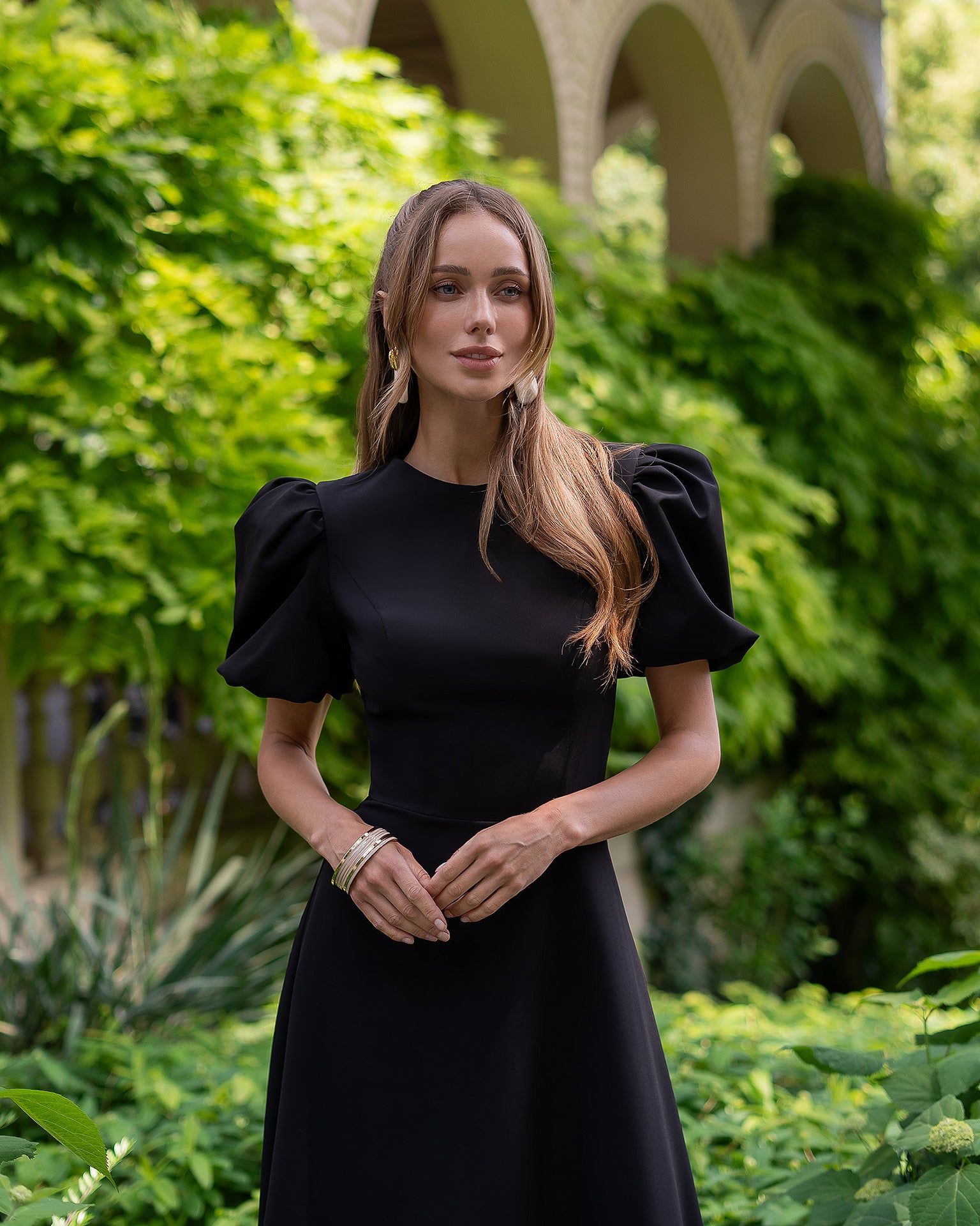 Midi Dress in Premium Diagonal Crepe, XS-XXL, 125 cm Length