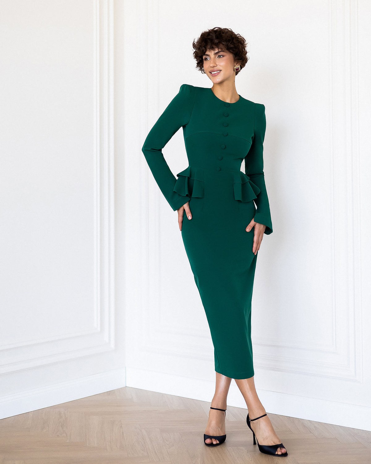Premium Crepe Midi Dress with Diagonal Weave, XS–L, 5 Colors