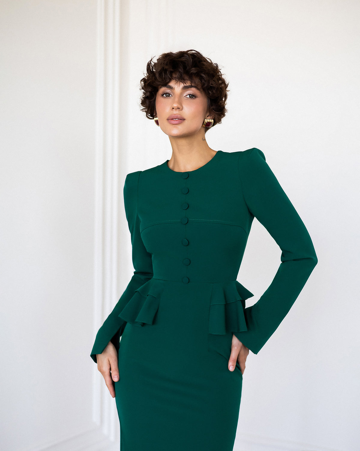 Premium Crepe Midi Dress with Diagonal Weave, XS–L, 5 Colors