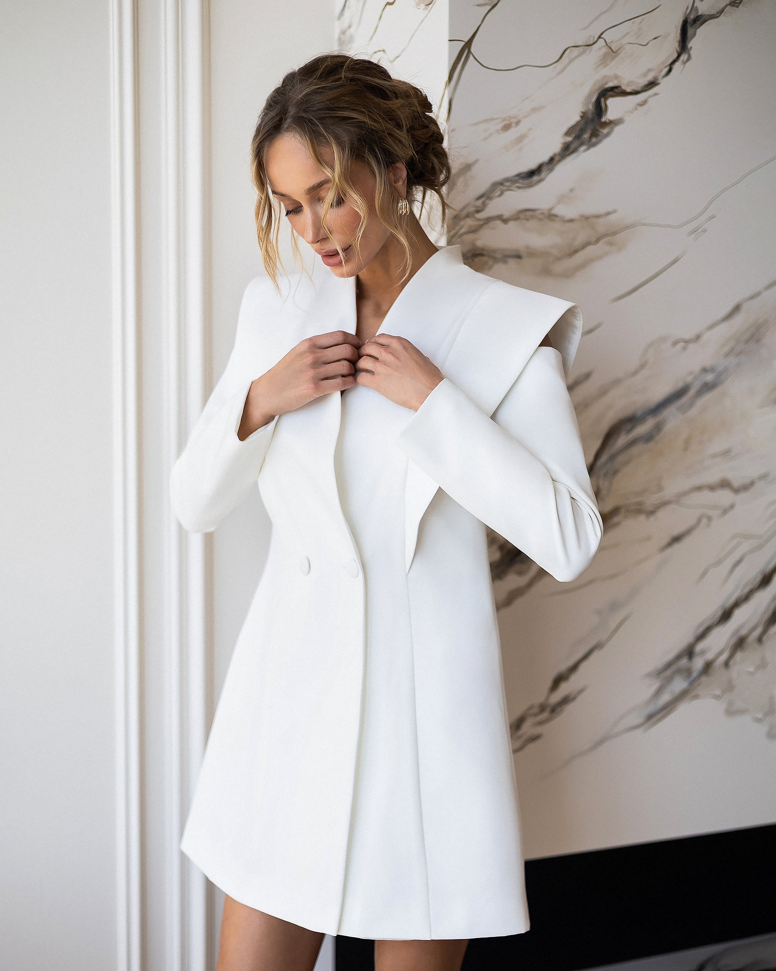 Premium Crepe Blazer Dress with Lining – Ivory, Black, Chocolate, Red