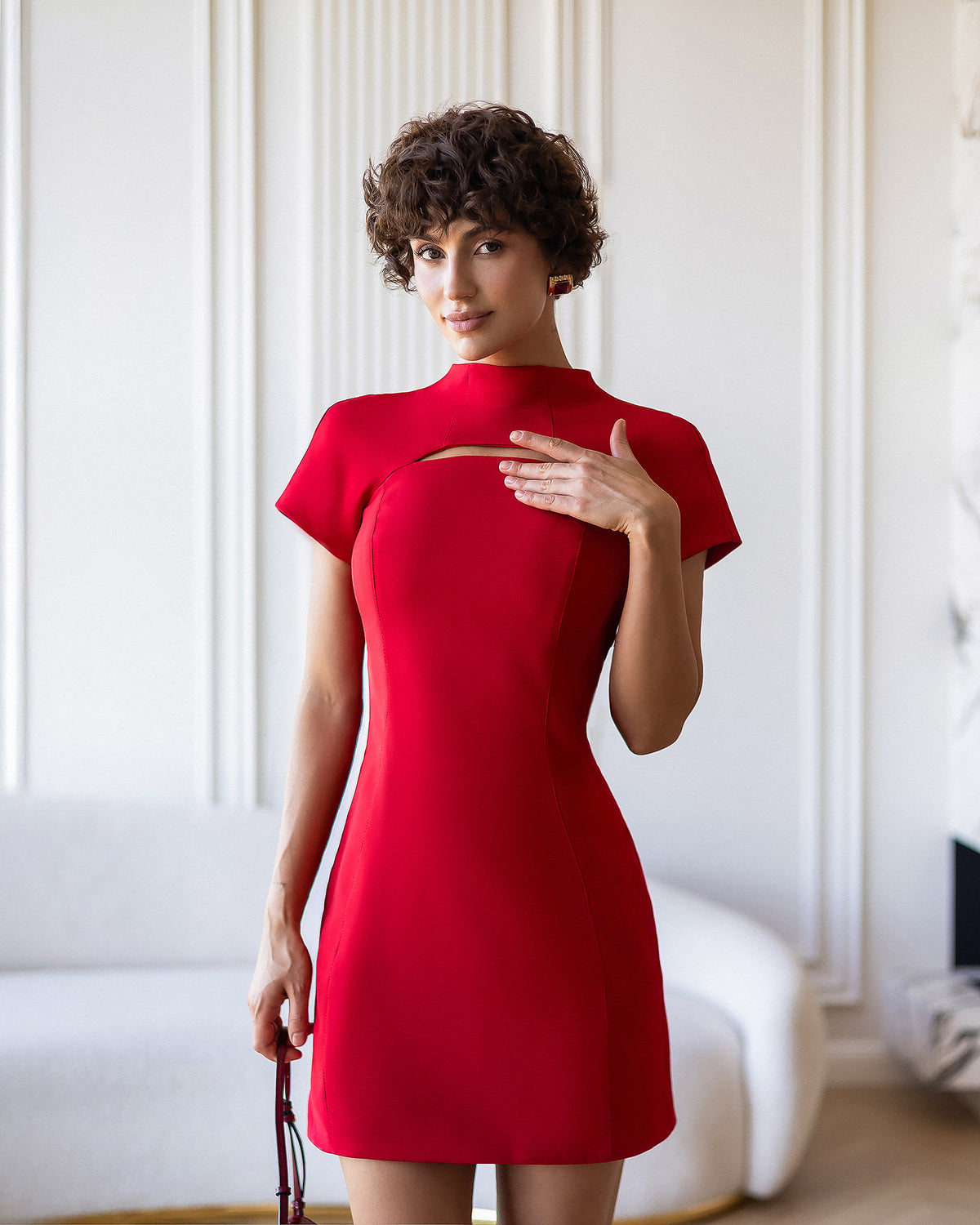Double-Layered Crepe Mini Dress in Black, Ivory, Red, Pink