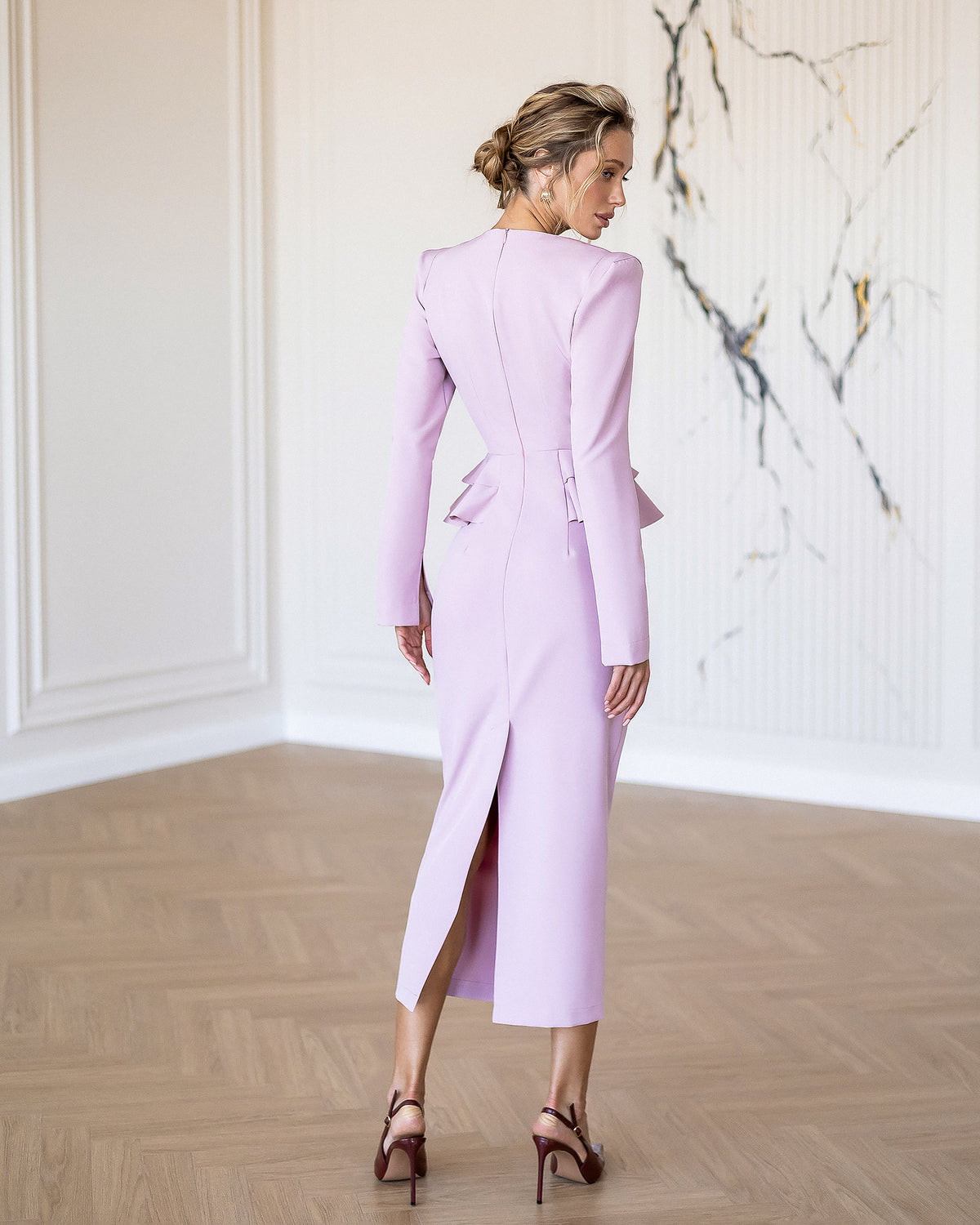Premium Crepe Midi Dress with Diagonal Weave, XS–L, 5 Colors