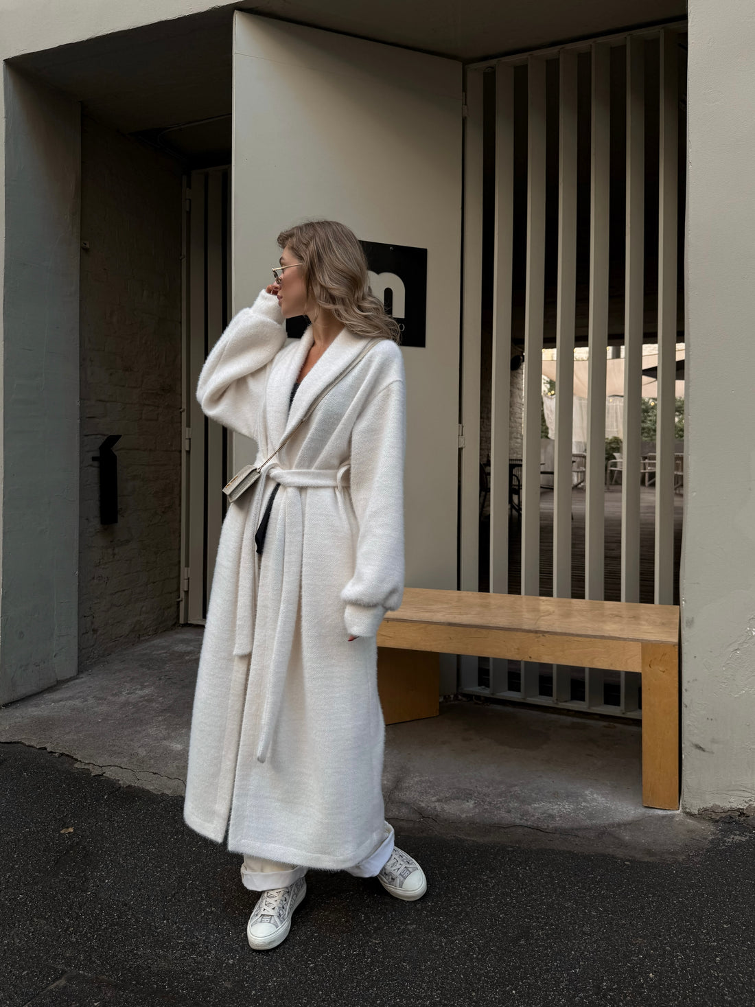 Wrap Coat in Textured Chanel Knit – Effortless Structure & Soft Comfort