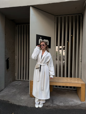 Wrap Coat in Textured Chanel Knit – Effortless Structure & Soft Comfort