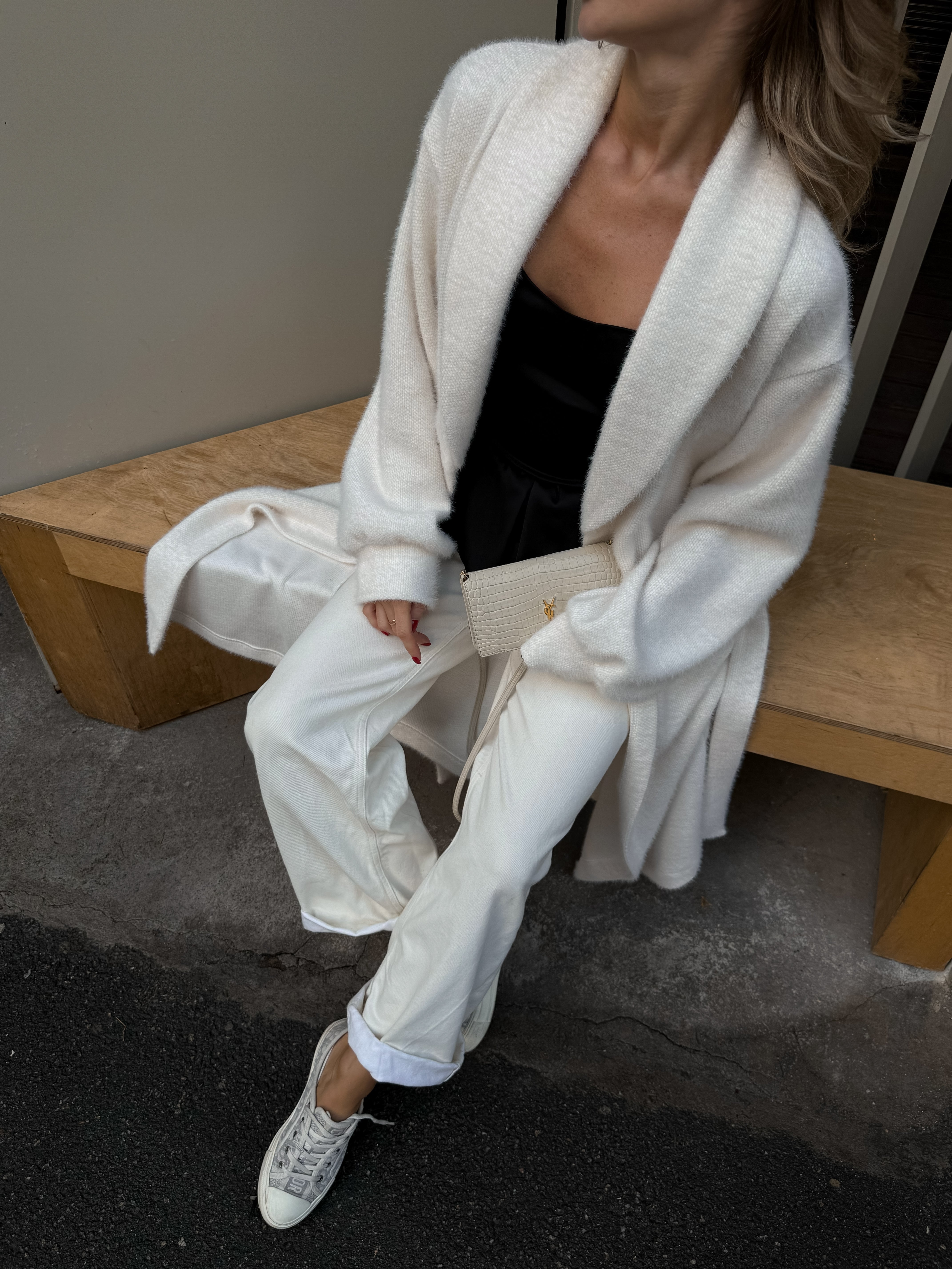 Wrap Coat in Textured Chanel Knit – Effortless Structure & Soft Comfort