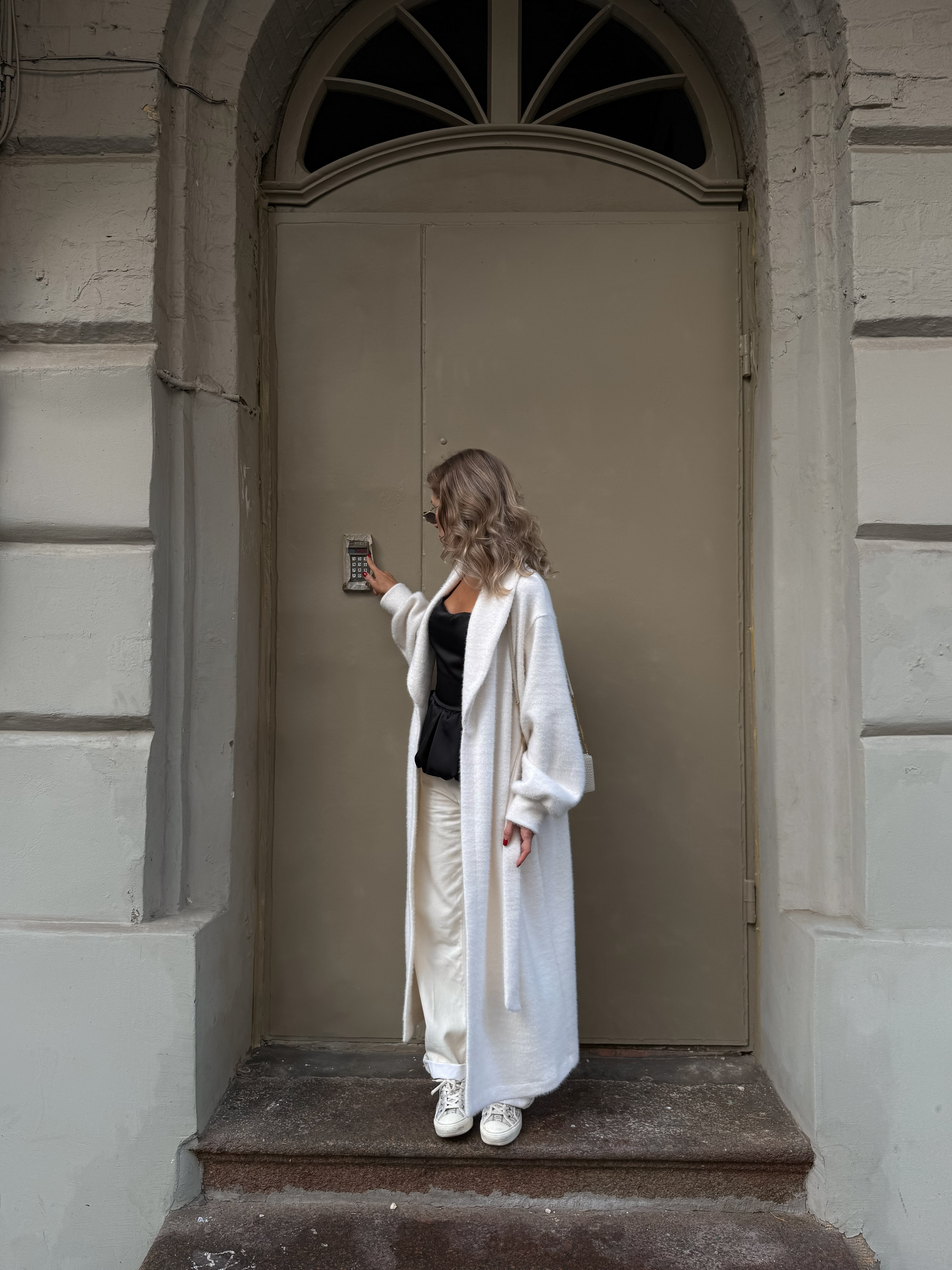 Wrap Coat in Textured Chanel Knit – Effortless Structure & Soft Comfort