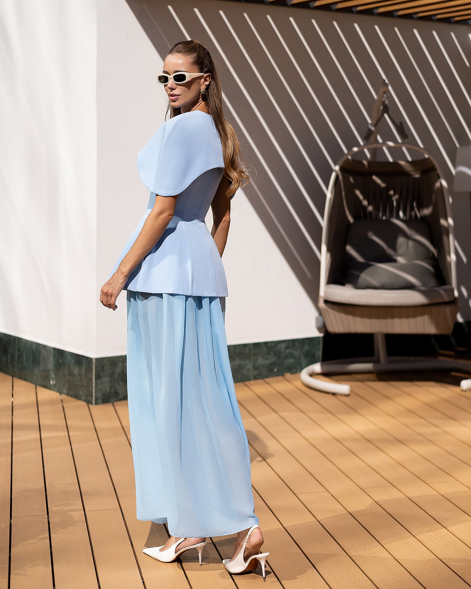 Corset Dress Set with Skirt and Chiffon Capelet in Crepe
