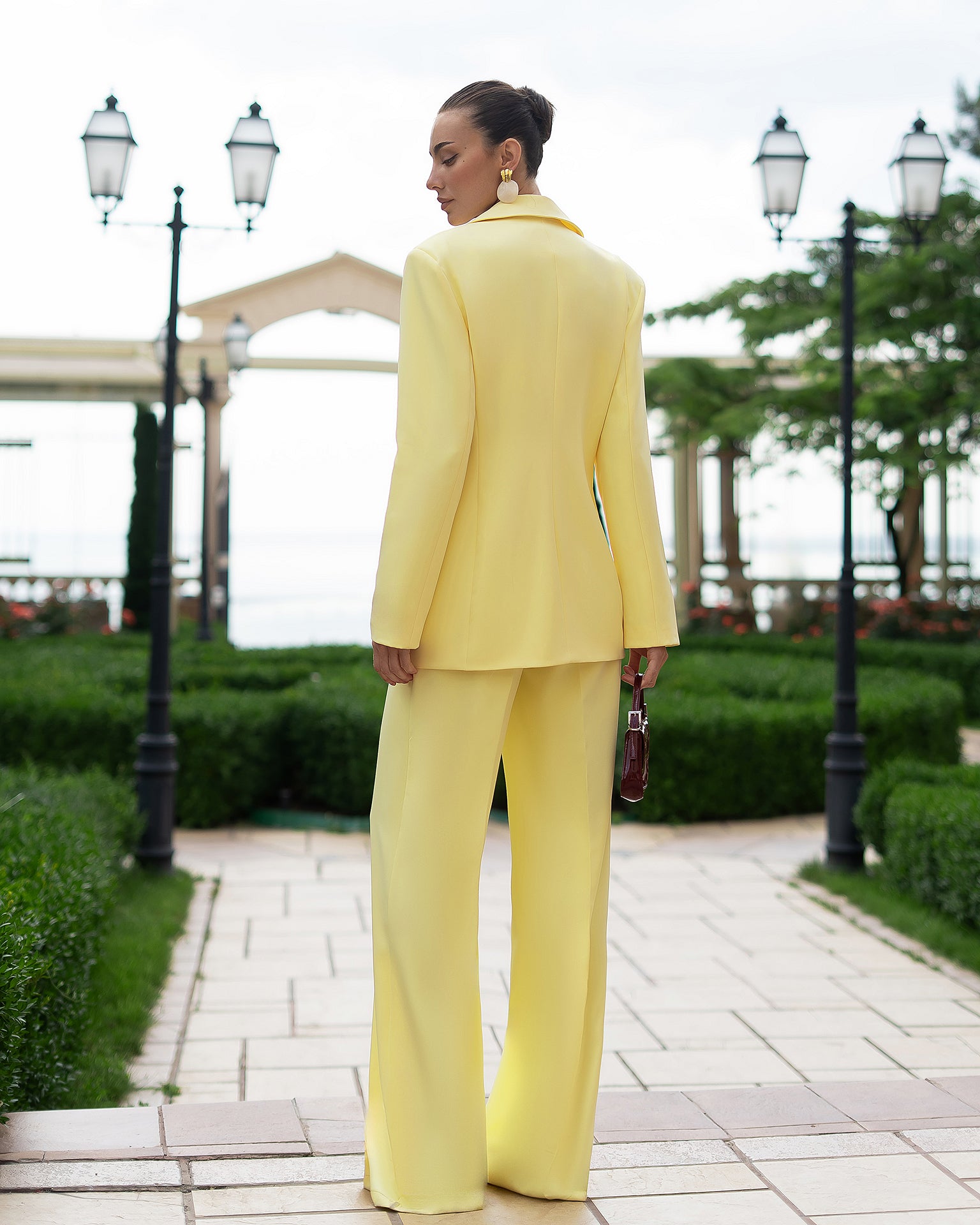 Women's Tailored Suit Set: Lined Blazer and Trousers in Premium Crepe