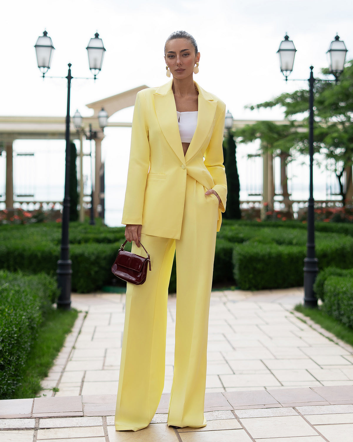 Women's Tailored Suit Set: Lined Blazer and Trousers in Premium Crepe