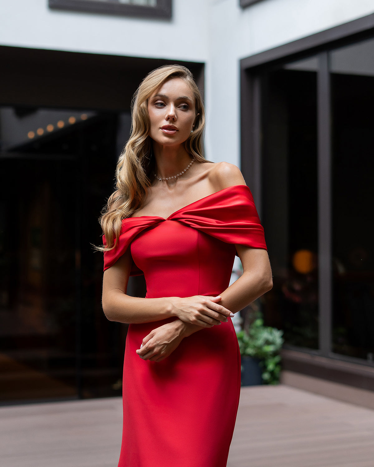 Women’s Crepe Midi Dress with Satin Inserts – Available in 6 Colors