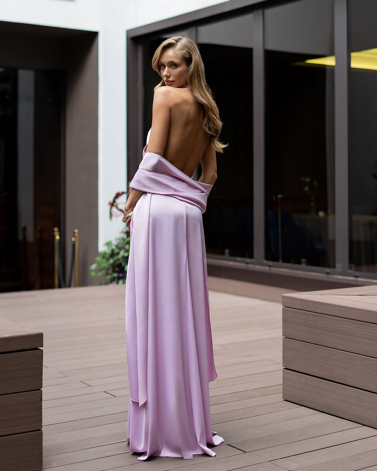 Premium Heavyweight Satin Dress with Matching Scarf, XS–L