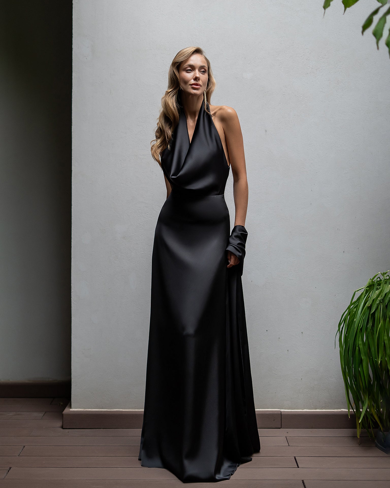 Premium Heavyweight Satin Dress with Matching Scarf, XS–L