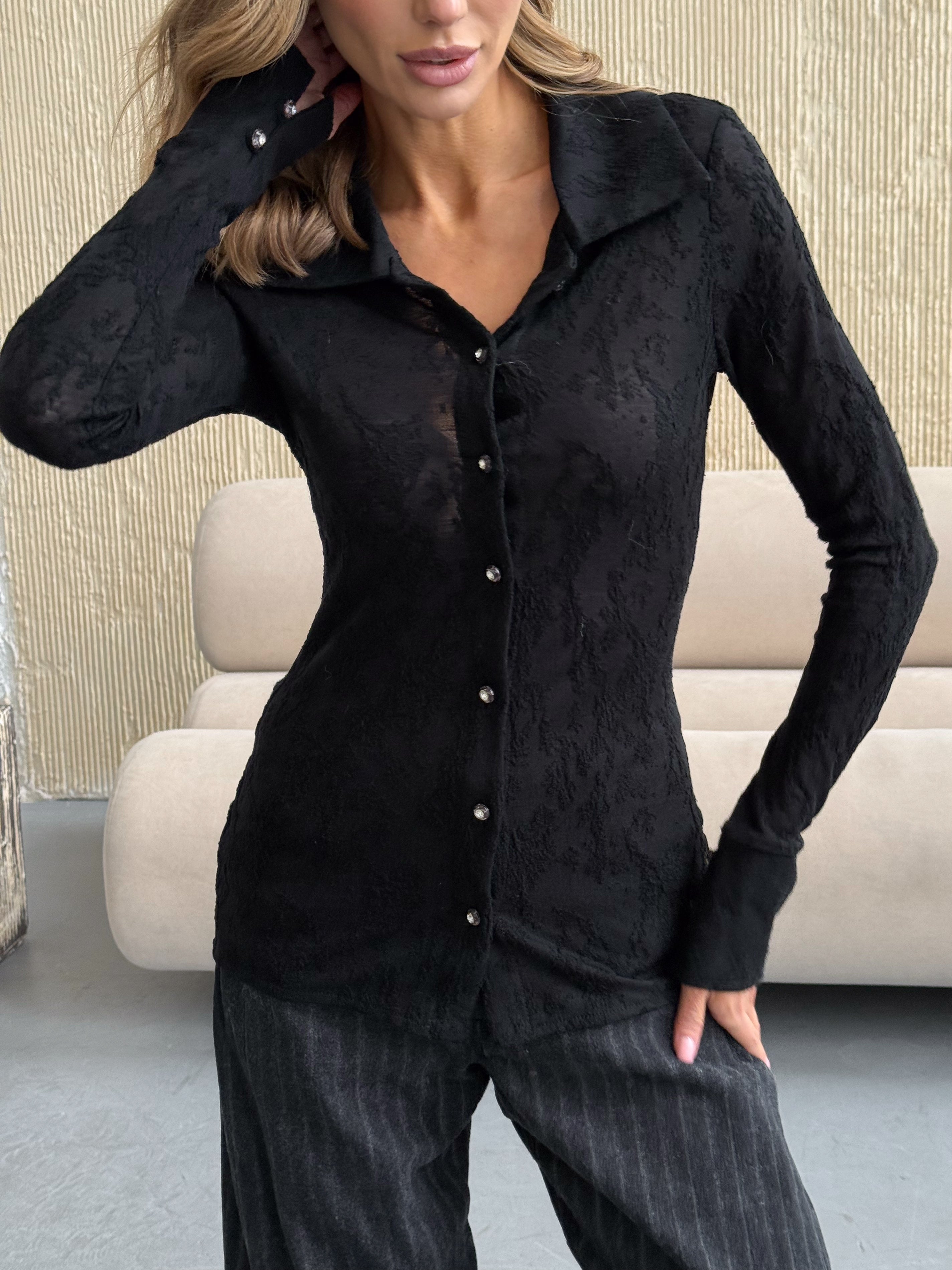 Exquisite semi-sheer blouse “Angela”