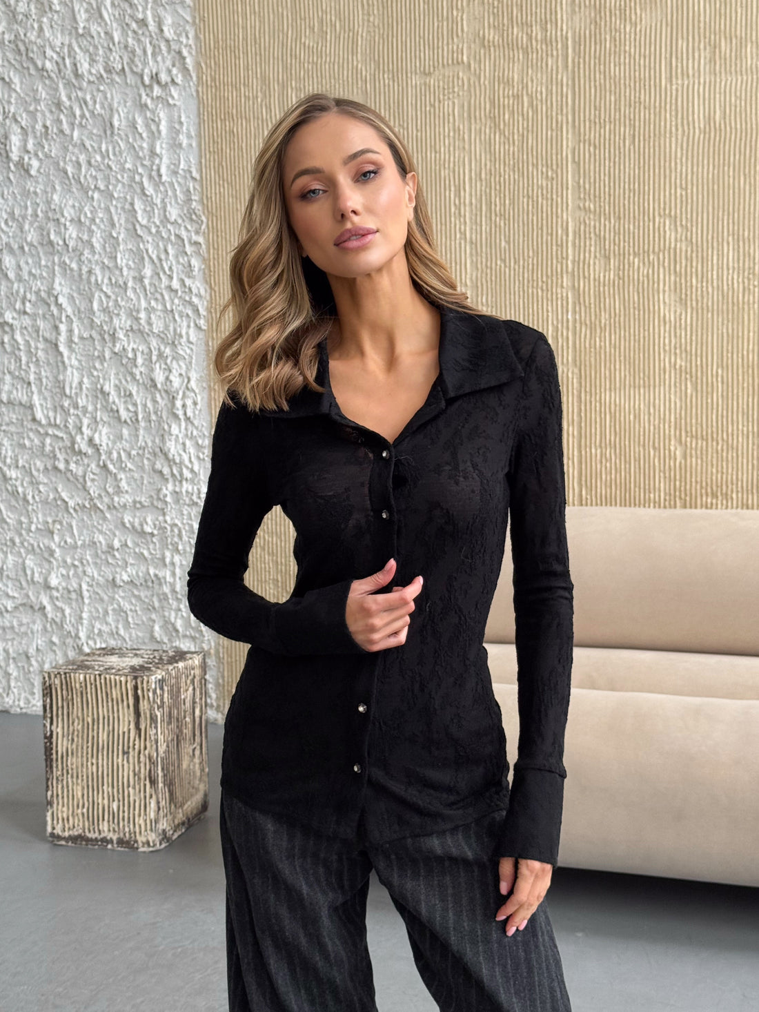 Exquisite semi-sheer blouse “Angela”