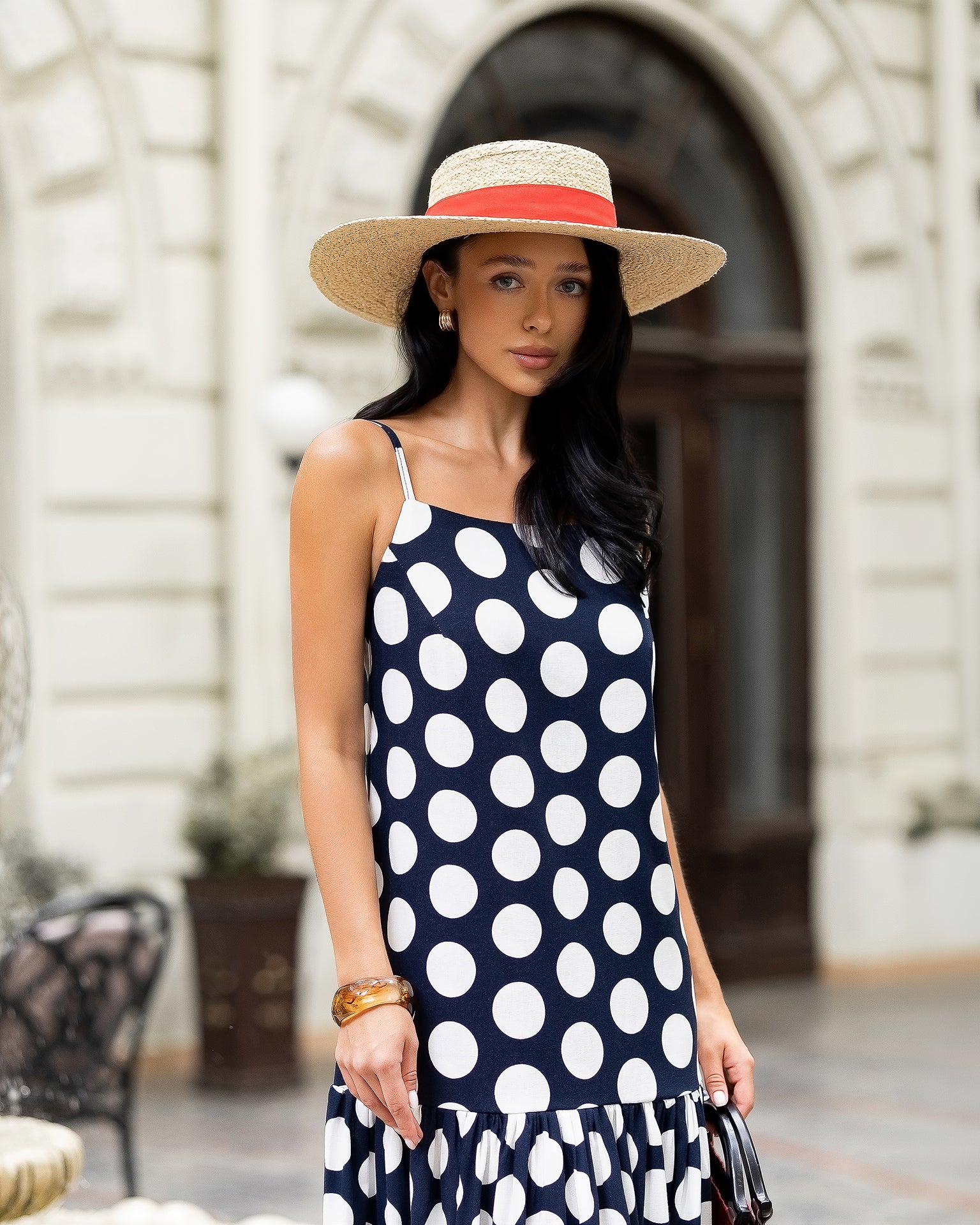 Women’s Natural Linen Midi Dress in Dots & Floral Prints