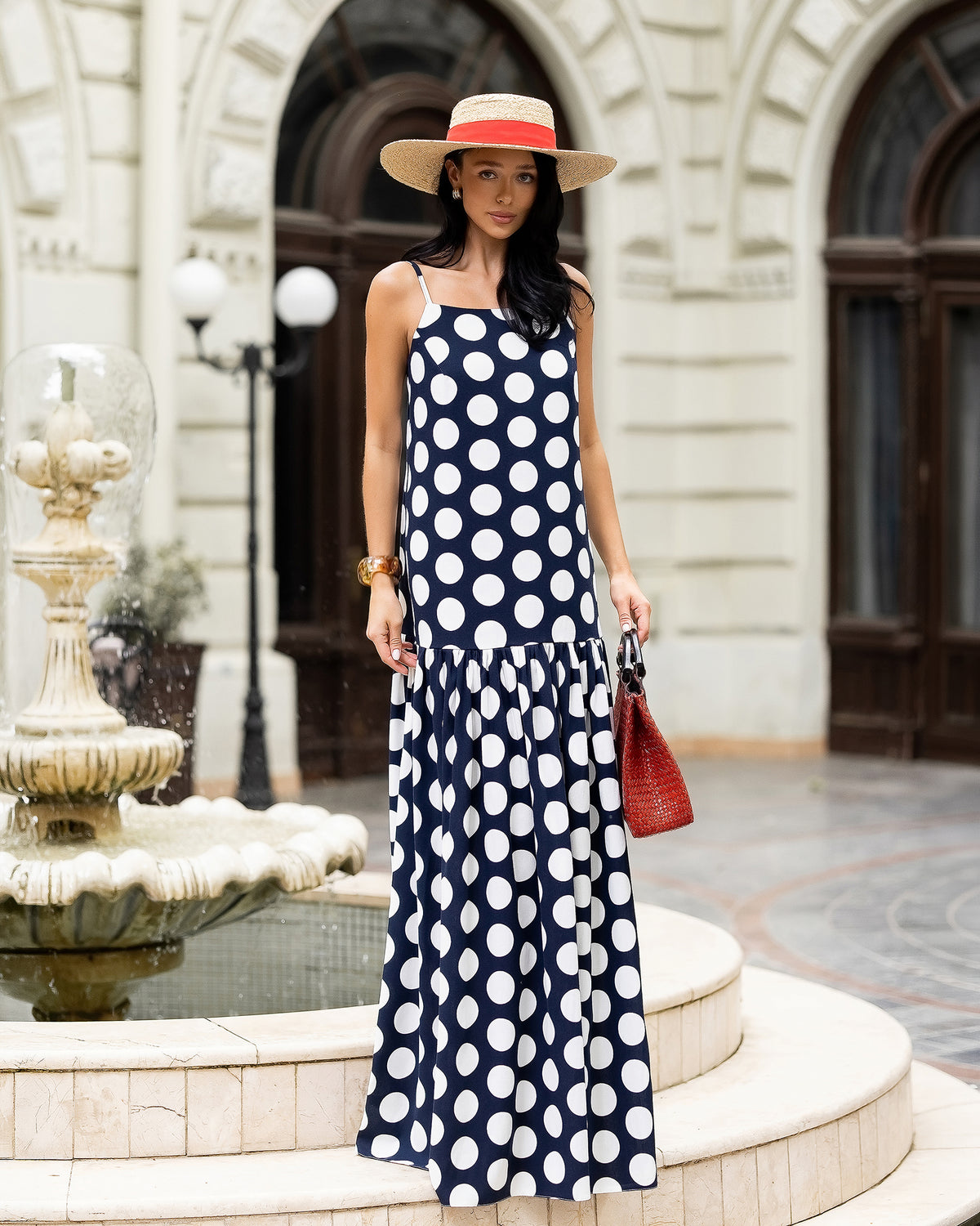 Women’s Natural Linen Midi Dress in Dots & Floral Prints
