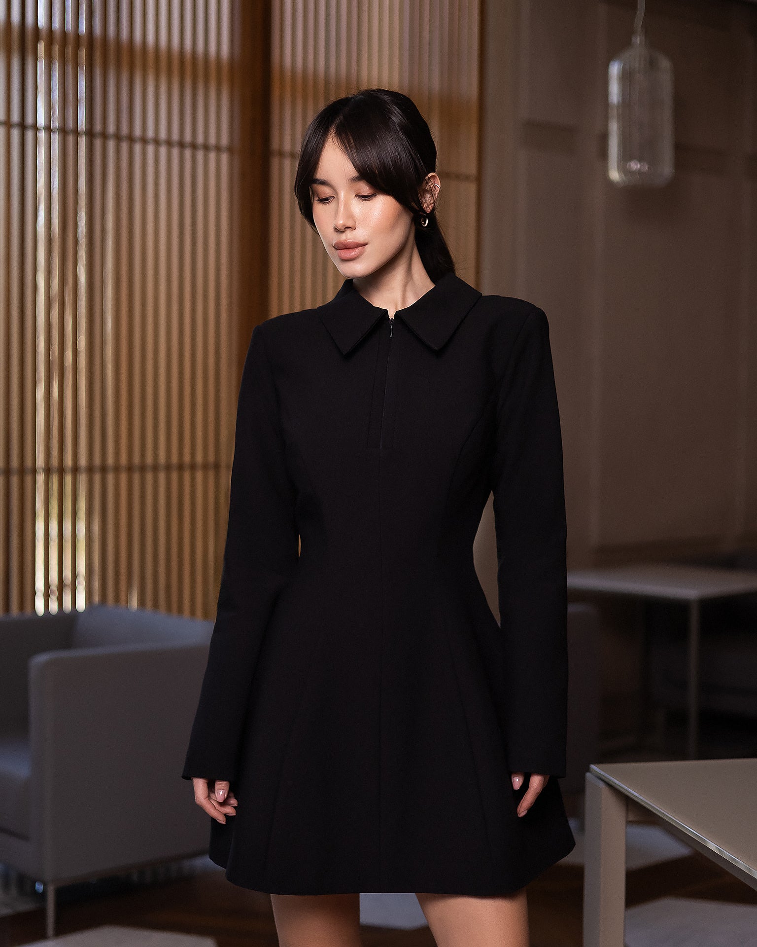 Women’s Lined Suiting Dress in Viscose Blend with Back Zip
