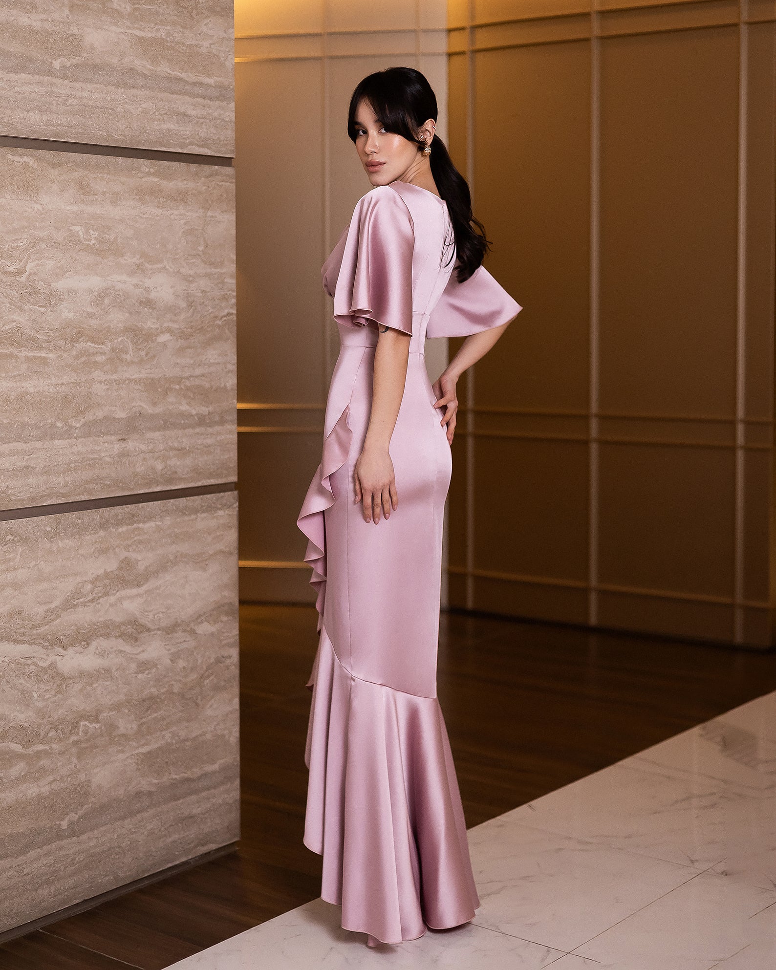 Premium Double-Sided Satin Maxi Dress in Ivory, Black & Pastels