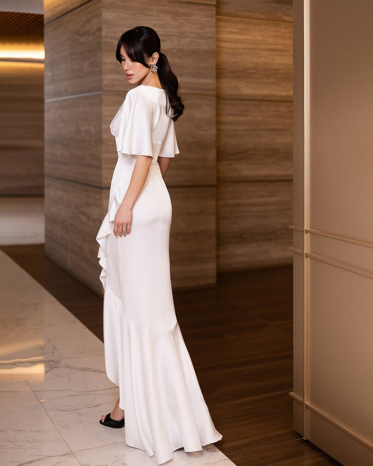 Premium Double-Sided Satin Maxi Dress in Ivory, Black & Pastels