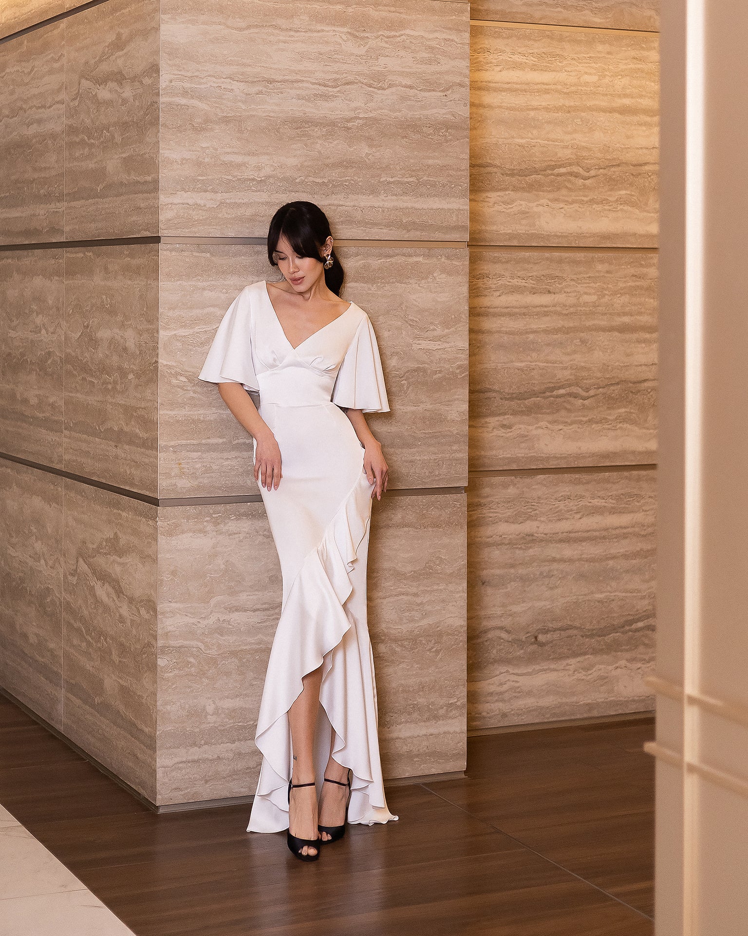 Premium Double-Sided Satin Maxi Dress in Ivory, Black & Pastels