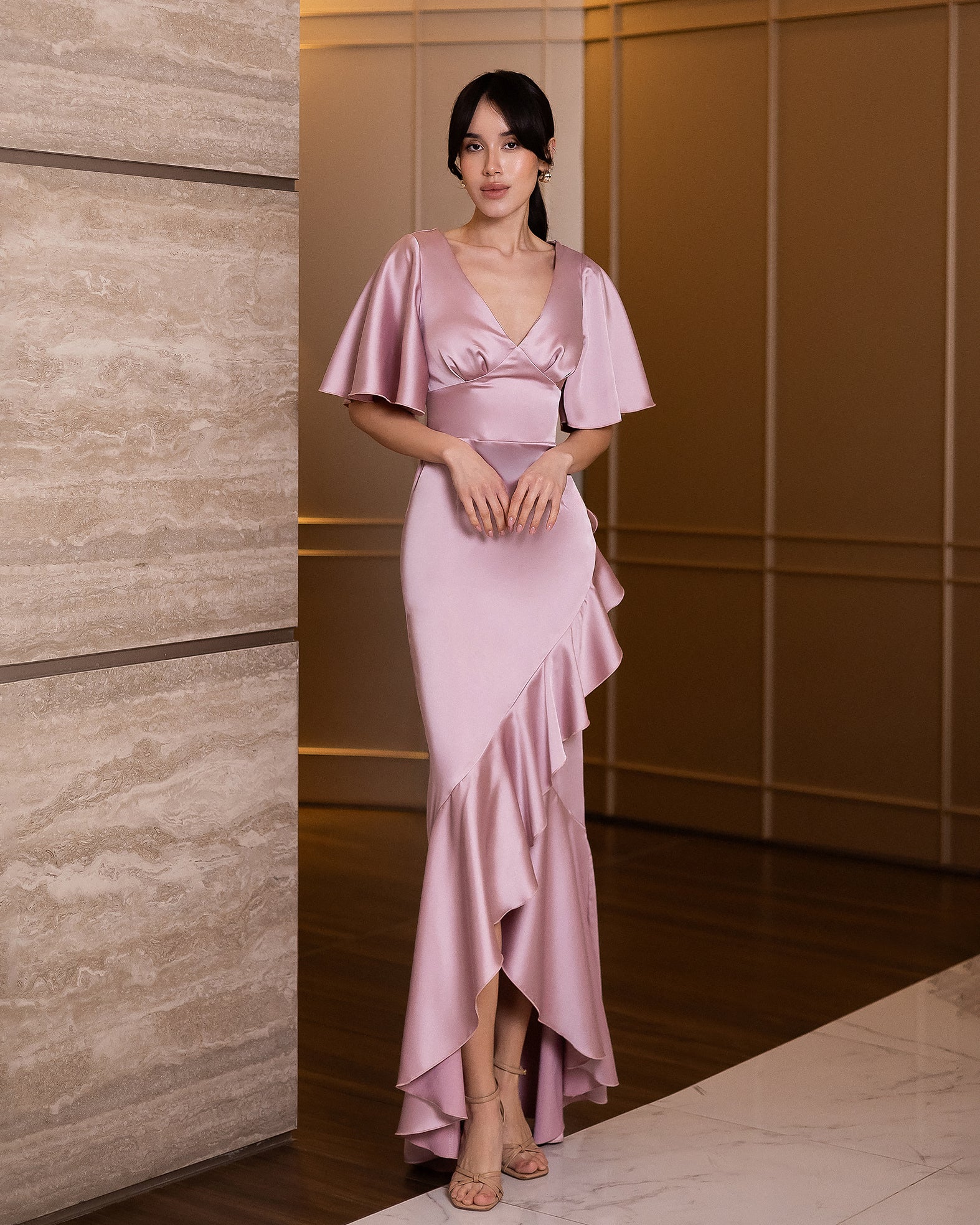 Premium Double-Sided Satin Maxi Dress in Ivory, Black & Pastels