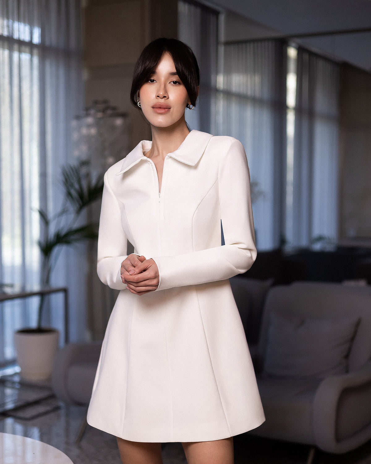 Women’s Lined Suiting Dress in Viscose Blend with Back Zip