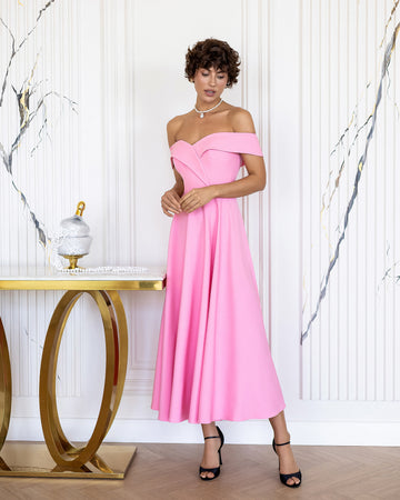 Premium Crepe Suiting Dress - Ivory, Black, Pink, Sky Blue