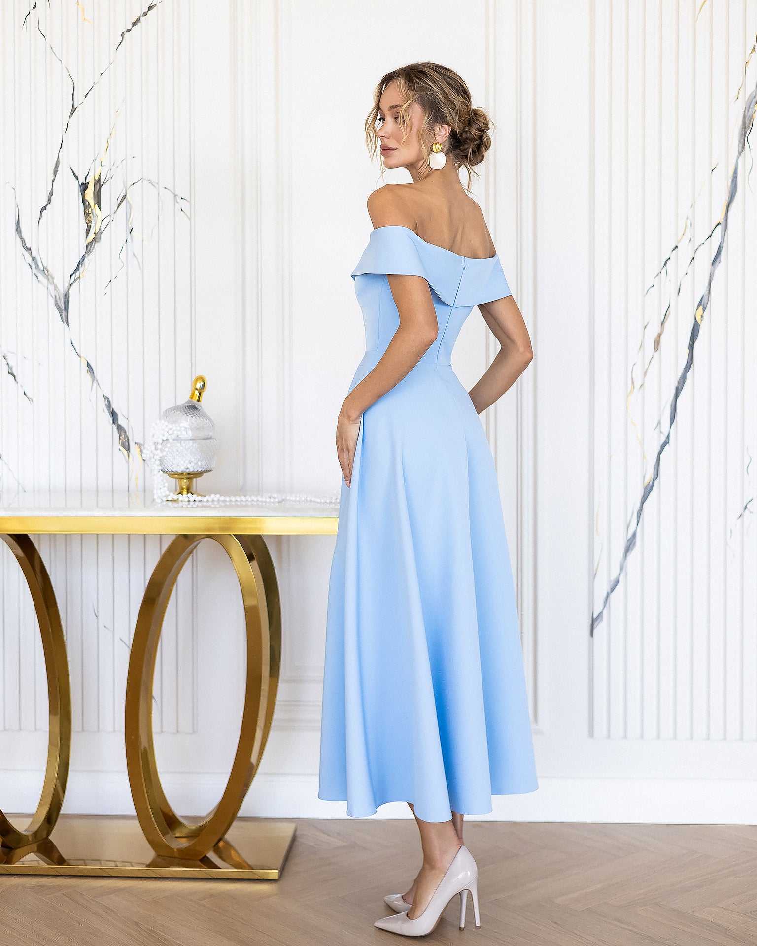 Premium Crepe Suiting Dress - Ivory, Black, Pink, Sky Blue