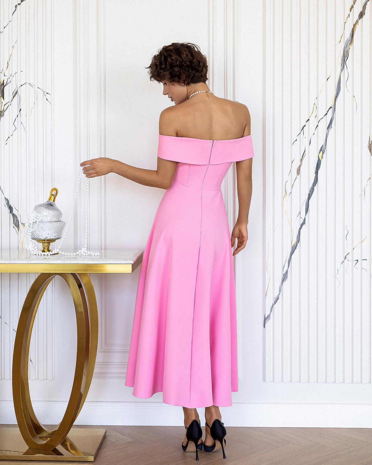 Premium Crepe Suiting Dress - Ivory, Black, Pink, Sky Blue