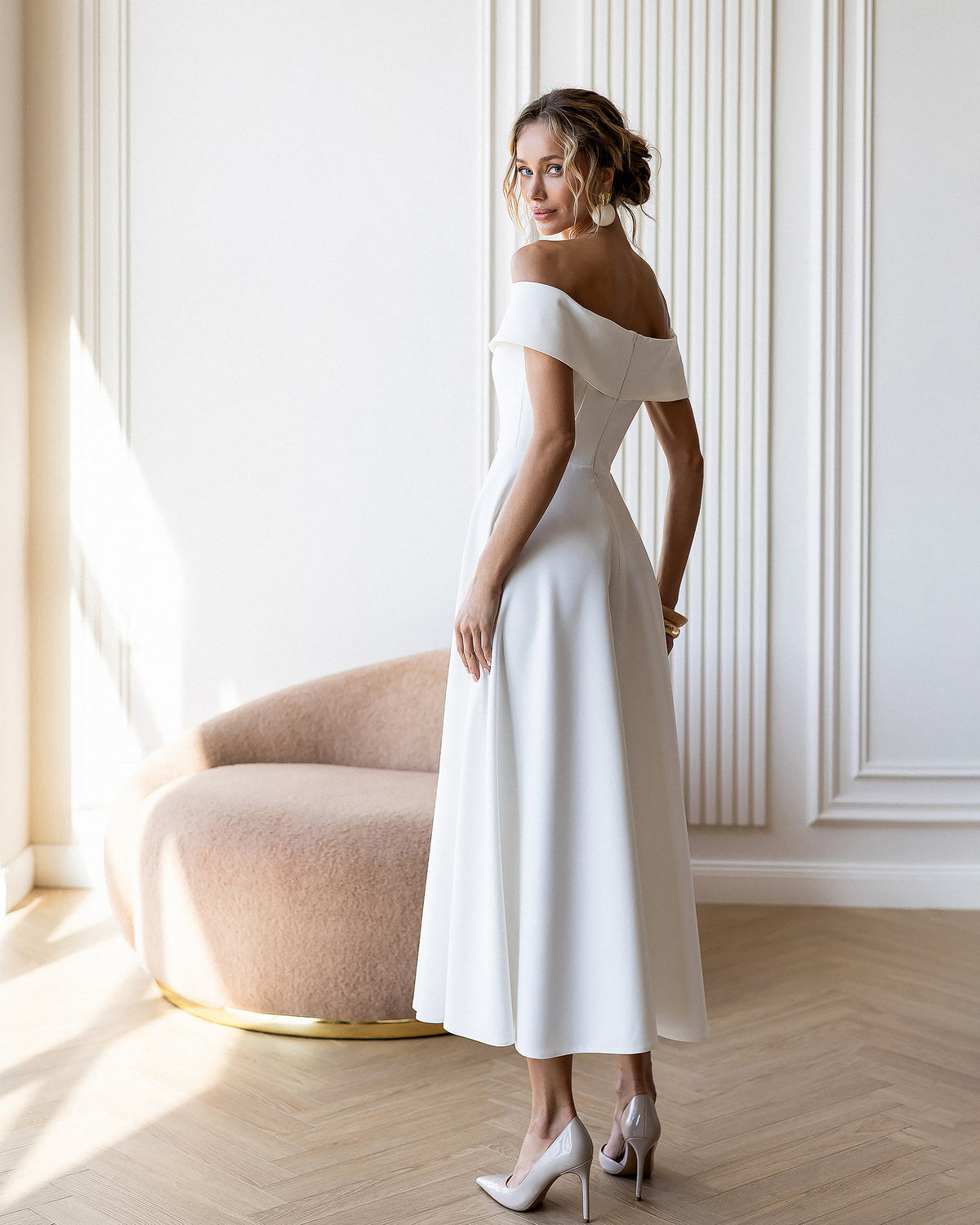 Premium Crepe Suiting Dress - Ivory, Black, Pink, Sky Blue