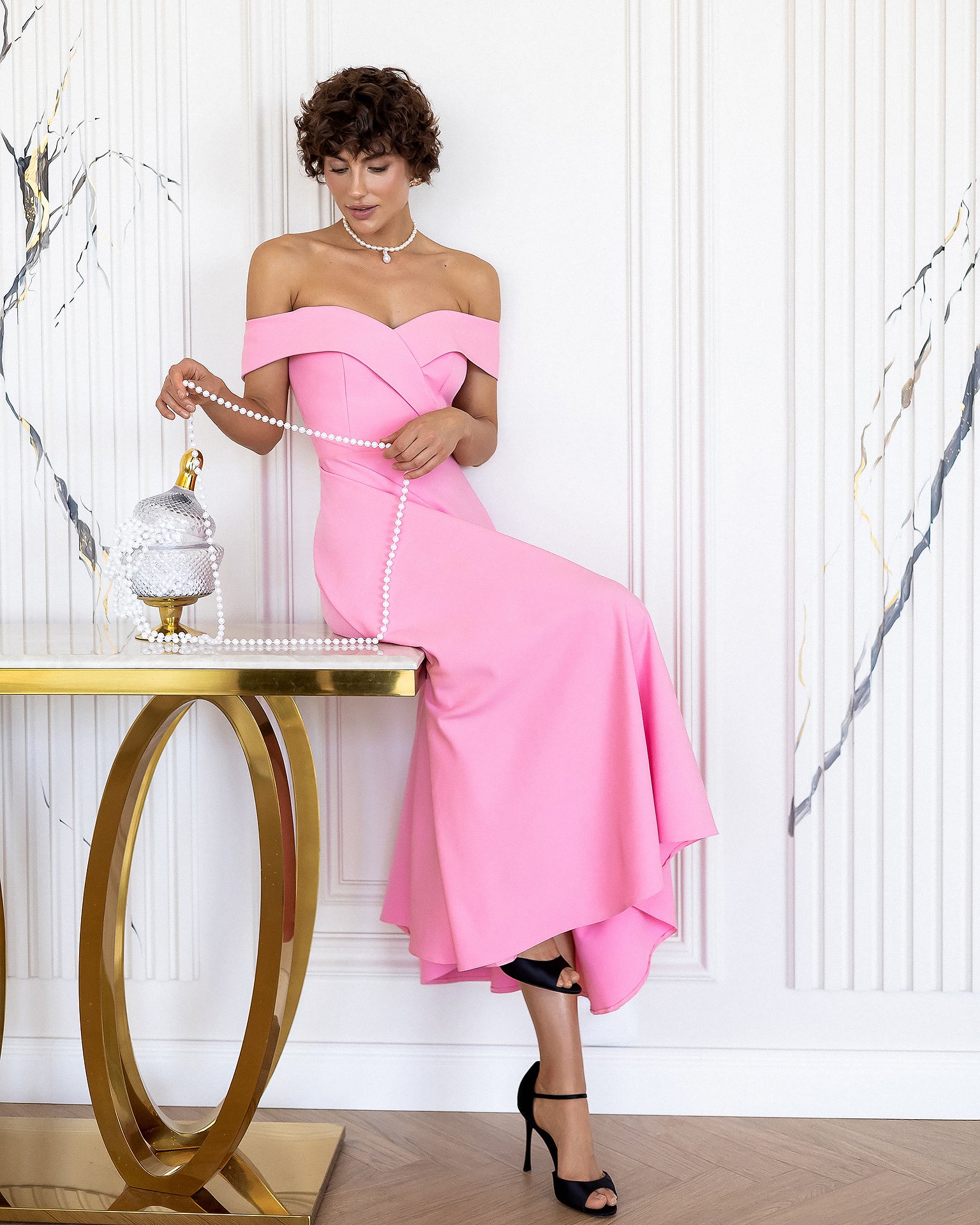 Premium Crepe Suiting Dress - Ivory, Black, Pink, Sky Blue